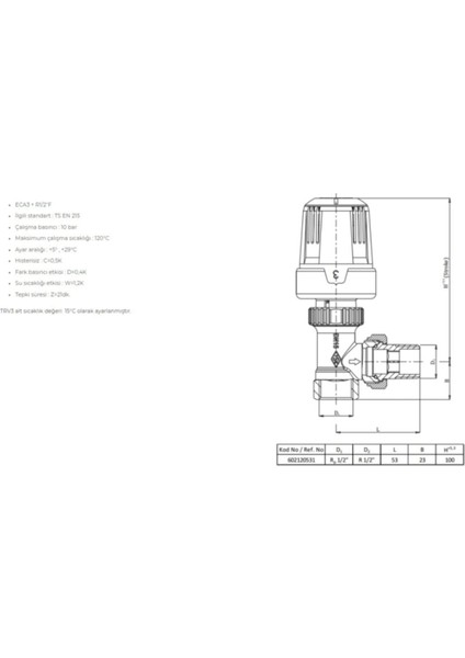 Eca 1/2 Trv3 Termostatik Köşe Radyatör Vanası 602120531