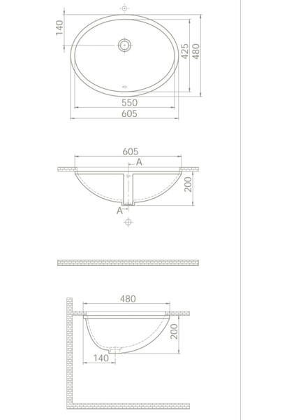 Cerastyle Tezgahaltı Lavabo 55 cm 070100 fiyatları