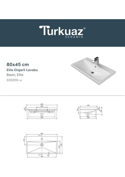 Turkuaz Cerastyle (Elite) Mobilya Uyumlu Etajerli Lavabo 80X45