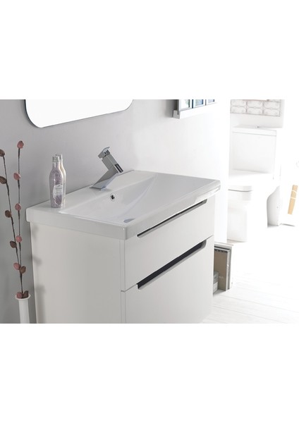 Turkuaz Cerastyle (Elite) Mobilya Uyumlu Etajerli Lavabo 80X45