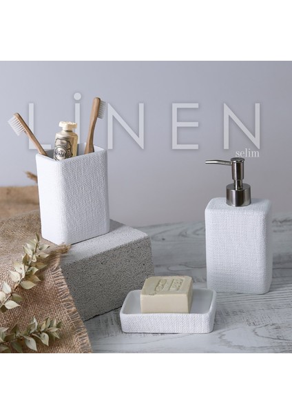 Linen 3'lü Banyo Seti Beyaz