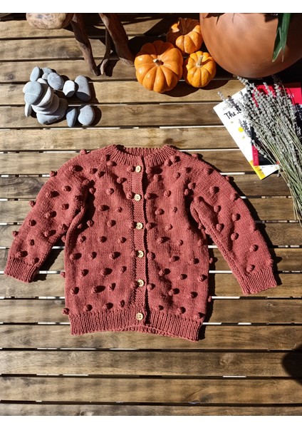 Handmade Ponponlu El Örgüsü Çocuk Hırkası