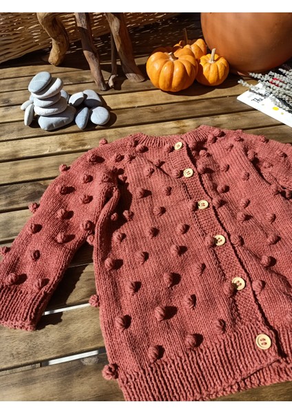 Handmade Ponponlu El Örgüsü Çocuk Hırkası