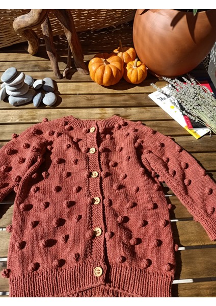 Handmade Ponponlu El Örgüsü Çocuk Hırkası