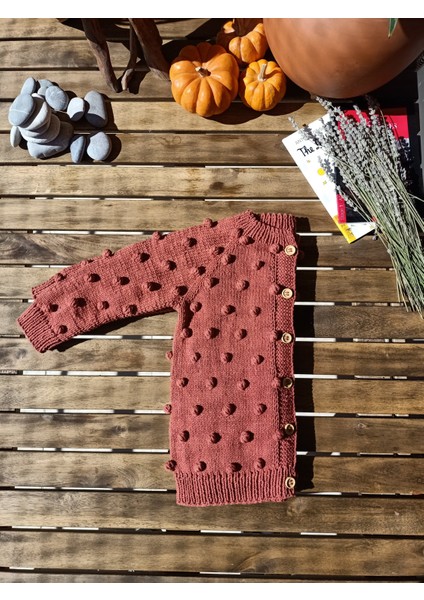 Handmade Ponponlu El Örgüsü Çocuk Hırkası