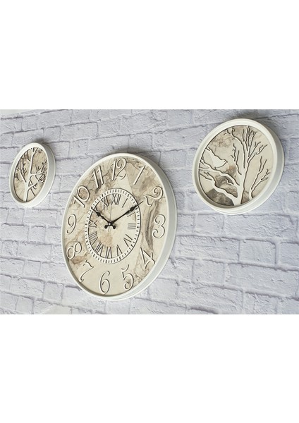 Metal Kasalı Mermer Desenli Duvar Saati ile Daldaki Kuş ve Hayat Ağacı Tablo fiyatları