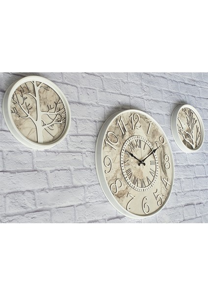 Metal Kasalı Mermer Desenli Duvar Saati ile Daldaki Kuş ve Hayat Ağacı Tablo modelleri