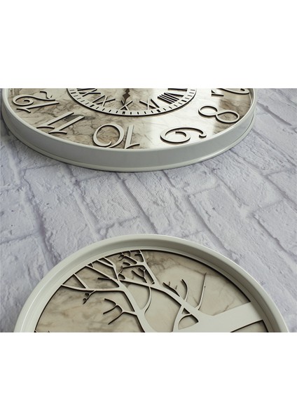 Metal Kasalı Mermer Desenli Duvar Saati ile Daldaki Kuş ve Hayat Ağacı Tablo fırsatları