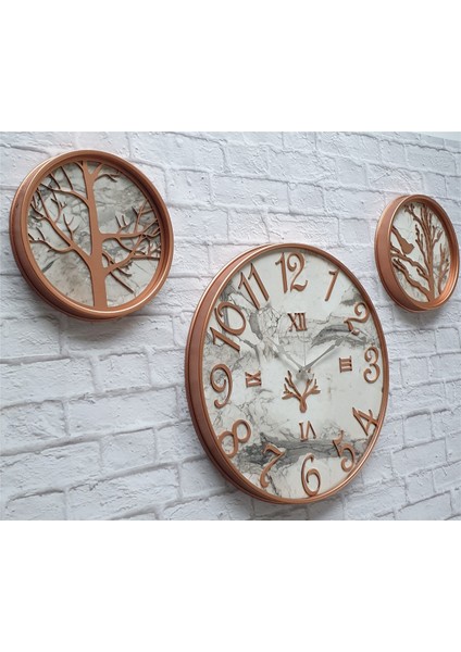 Metal Kasalı Mermer Desenli Duvar Saati ile Daldaki Kuş ve Hayat Ağacı Tablo modelleri