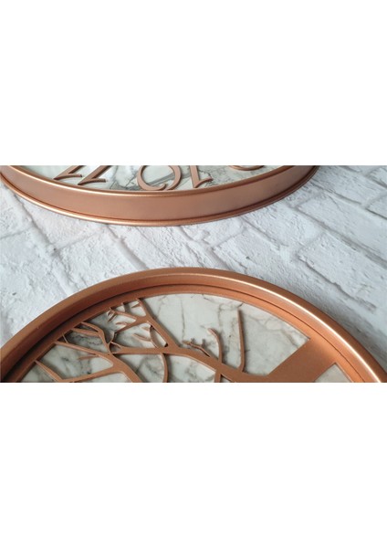 Metal Kasalı Mermer Desenli Duvar Saati ile Daldaki Kuş ve Hayat Ağacı Tablo indirimleri