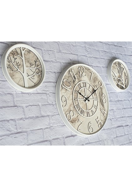 Metal Kasalı Mermer Desenli Duvar Saati ile Daldaki Kuş ve Hayat Ağacı Tablo fiyatları