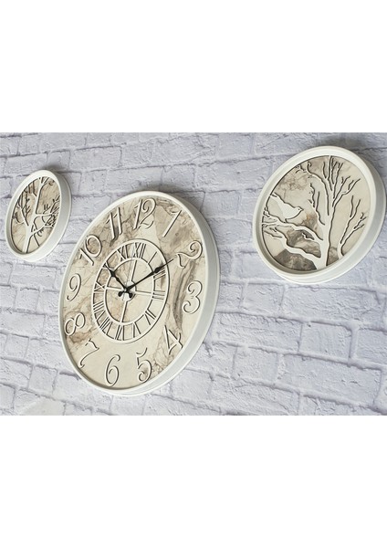 Metal Kasalı Mermer Desenli Duvar Saati ile Daldaki Kuş ve Hayat Ağacı Tablo modelleri