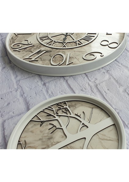 Metal Kasalı Mermer Desenli Duvar Saati ile Daldaki Kuş ve Hayat Ağacı Tablo fırsatları