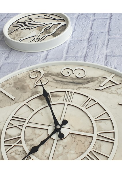 Metal Kasalı Mermer Desenli Duvar Saati ile Daldaki Kuş ve Hayat Ağacı Tablo indirimleri