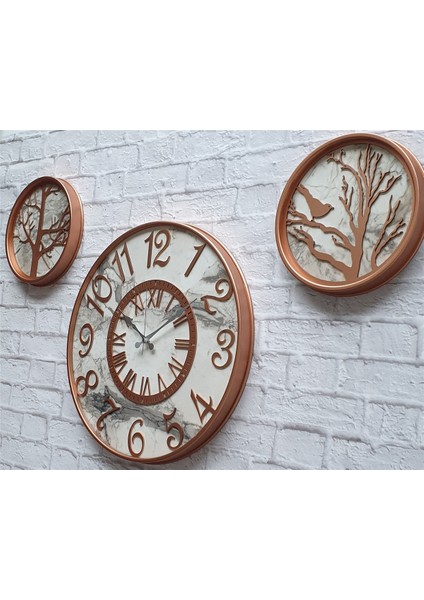 Metal Kasalı Mermer Desenli Duvar Saati ile Daldaki Kuş ve Hayat Ağacı Tablo fiyatları