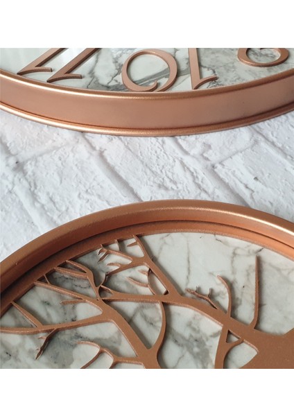 Metal Kasalı Mermer Desenli Duvar Saati ile Daldaki Kuş ve Hayat Ağacı Tablo indirimleri