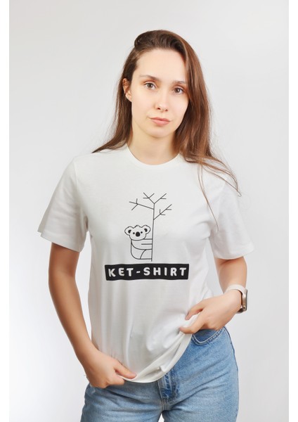 Koala Baskılı Unisex T-Shirt Beyaz