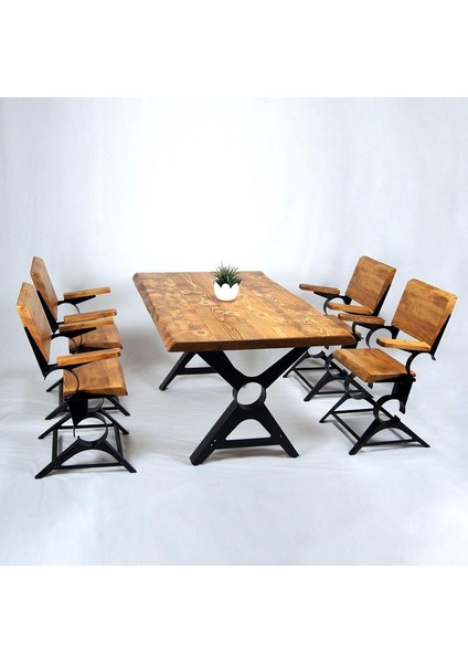 Doğal Ağaç Masif Ahşap Yemek Masası 60 cm x 150 cm 4 Sandalye