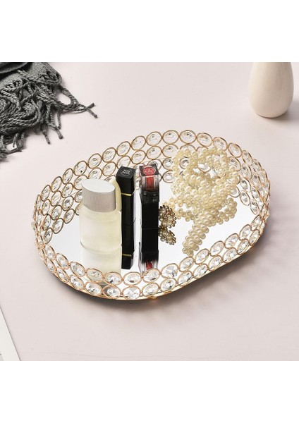 Cam Kristal Gem Elmas Oval Ayna Cam Altın Mum Plaka Dekoratif Tepsi M (Yurt Dışından) fiyatları