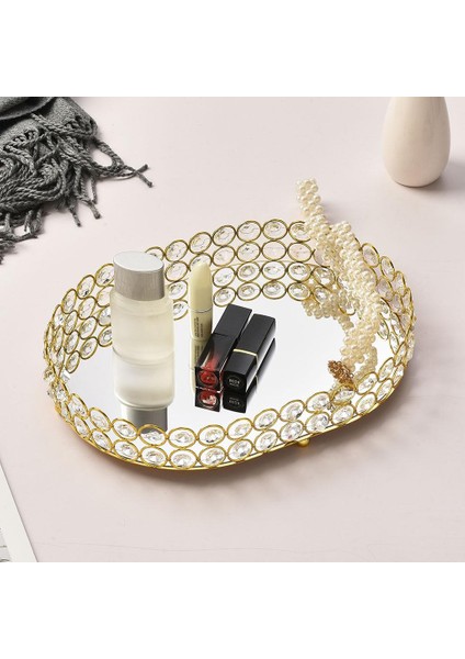 Cam Kristal Gem Elmas Oval Ayna Cam Altın Mum Plaka Dekoratif Tepsi M (Yurt Dışından) modelleri