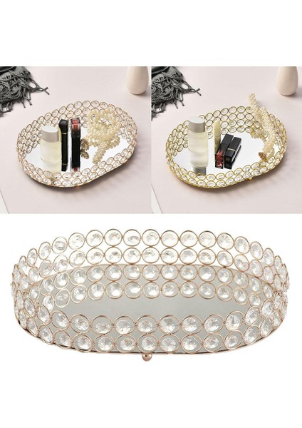 Cam Kristal Gem Elmas Oval Ayna Cam Altın Mum Plaka Dekoratif Tepsi M (Yurt Dışından) fırsatları