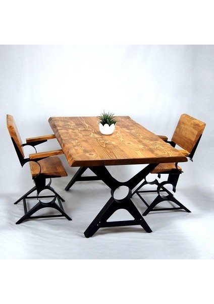 Doğal Ağaç Masif Ahşap Yemek Masası 90 cm x 120 cm 2 Sandalye