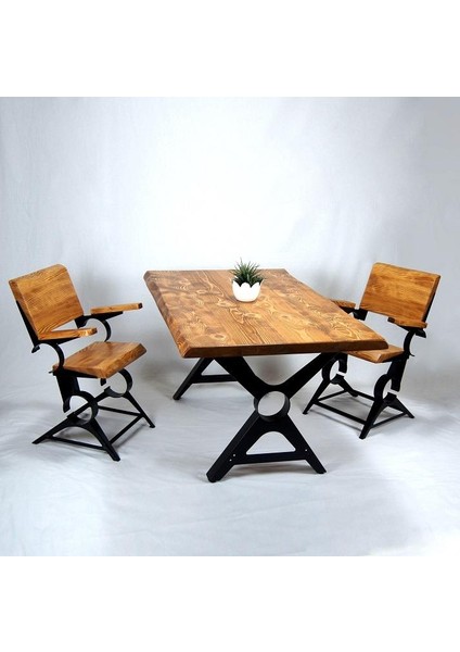 Doğal Ağaç Masif Ahşap Yemek Masası 60 cm x 150 cm 2 Sandalye