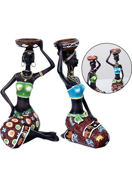 Afrika Lady Mumluk Heykelcik Heykeli Tealight Candletander Reçine Craft (Yurt Dışından)