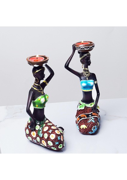 Afrika Lady Mumluk Heykelcik Heykeli Tealight Candletander Reçine Craft (Yurt Dışından)