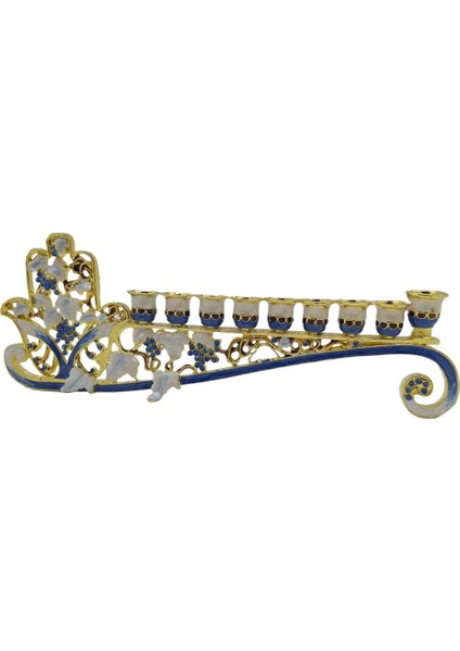 Retro El Boyalı Menorah Şamdan Çiçek Desen Mumluk Süsleme (Yurt Dışından)