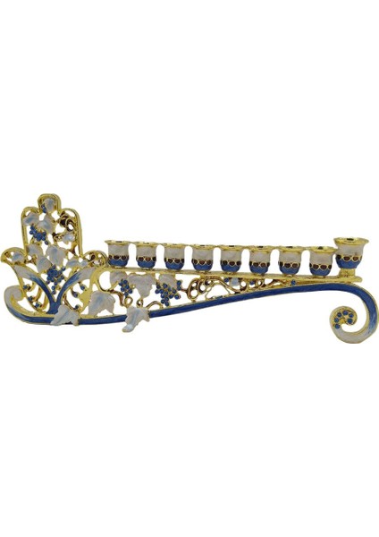 Retro El Boyalı Menorah Şamdan Çiçek Desen Mumluk Süsleme (Yurt Dışından)
