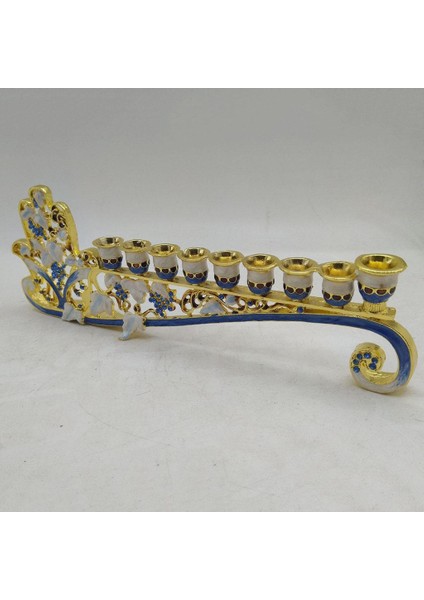 Retro El Boyalı Menorah Şamdan Çiçek Desen Mumluk Süsleme (Yurt Dışından)