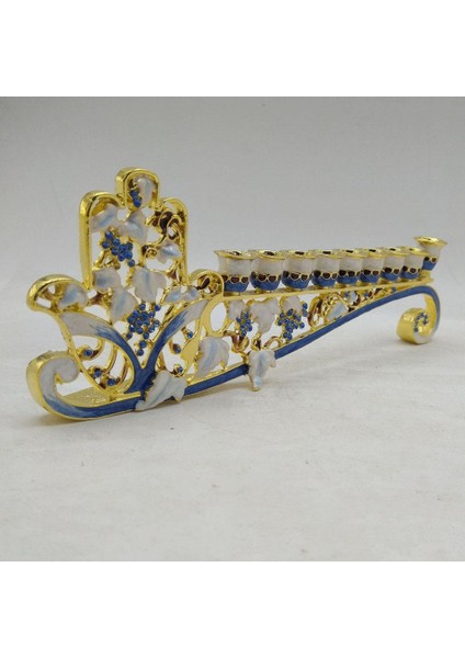 Retro El Boyalı Menorah Şamdan Çiçek Desen Mumluk Süsleme (Yurt Dışından)