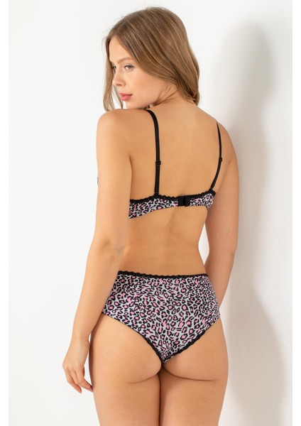 Push-Up Dolgulu Leopar Desenli Viskon Sütyen Takım