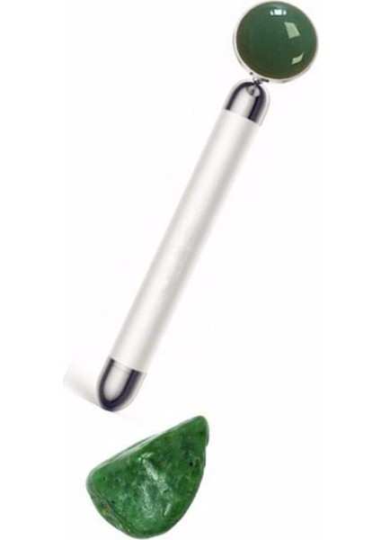 Titreşimli Güzellik Masaj Kalemi Doğal Green Jade Taş, Gümüş Çubuk