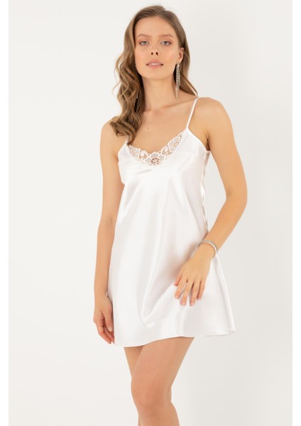 Ince Askılı Güpürlü Mini Saten Gecelik indirimleri