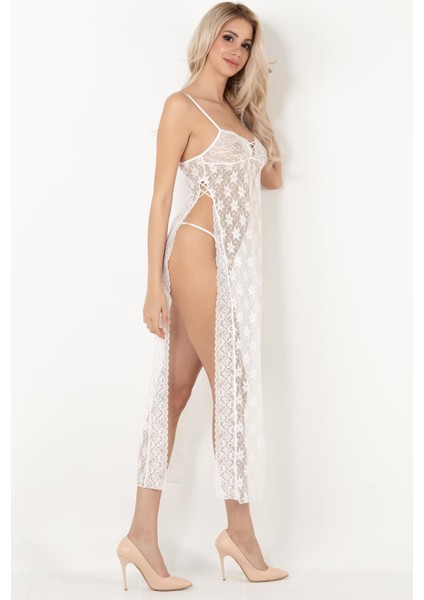 Pasionara Derin Yırtmaçlı Dantel Gecelik indirimleri