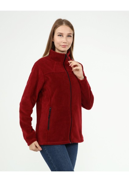 Honest Boydan Fermuarlı Dik Yakalı Kadın Bordo Polar