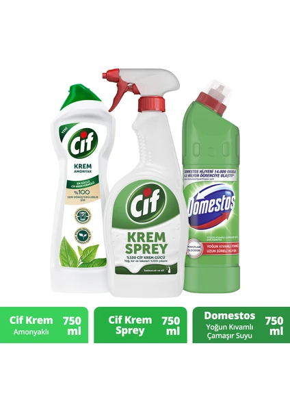 Domestos Dağ Esintisi Çamaşır Suyu + Cif Krem + Cif Krem Sprey