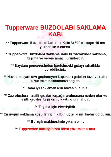 Buzdolabı Saklama Kabı 600 ml Üç Şekerpare Hsgl fiyatları