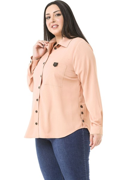 Büyük Beden Deri Cep Kapaklı Yanları Açılabilir Düğme Detaylı Arkası Uzun Somon Gömlek fırsatları