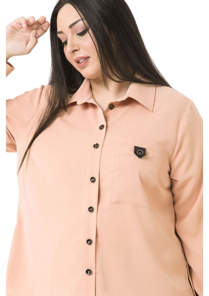 Büyük Beden Deri Cep Kapaklı Yanları Açılabilir Düğme Detaylı Arkası Uzun Somon Gömlek indirimleri