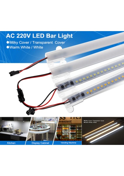 220 Volt 4014 Çubuk Led 1M Kasalı Dim Edilebilir Bar Led 220v Beyaz 6000-6500K-ŞEFFAF Cam