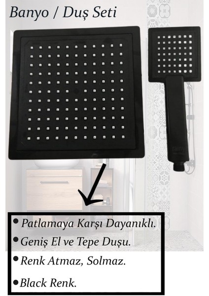 Irmak Lavabo Banyo Mutfak Bataryası ve Robot Duş Siyah Banyo Seti Armatür Musluk Batarya Duş Alpha