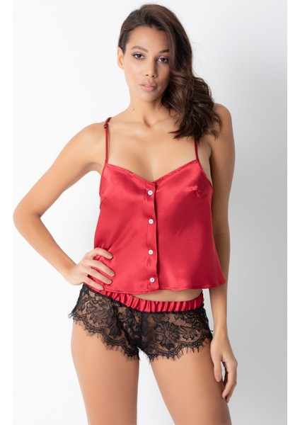 Phevos Dantelli Saten Şortlu Takım