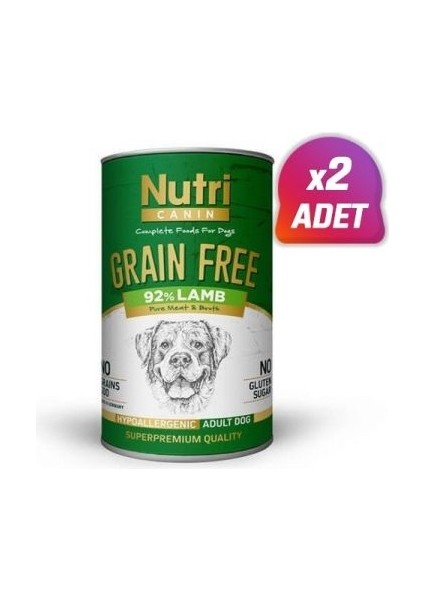2 Adet - Nutri Canin Tahılsız Adult Kuzu Etli Köpek Konservesi 400 gr