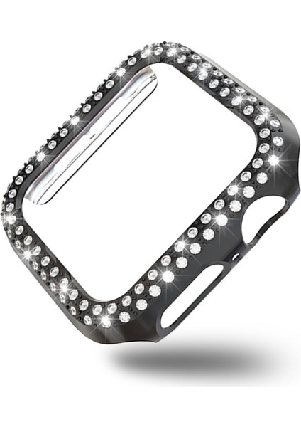 Apple Watch 4 44MM ile Uyumlu Sert Çerçeve Diamond Kapak Apple Watch 4 44 Koruyucu Kılıf Siyah