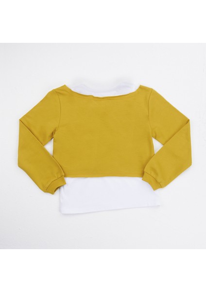 Organik Kız Çocuk Crop Atletli Sweat-Shirt - Hardal fiyatları
