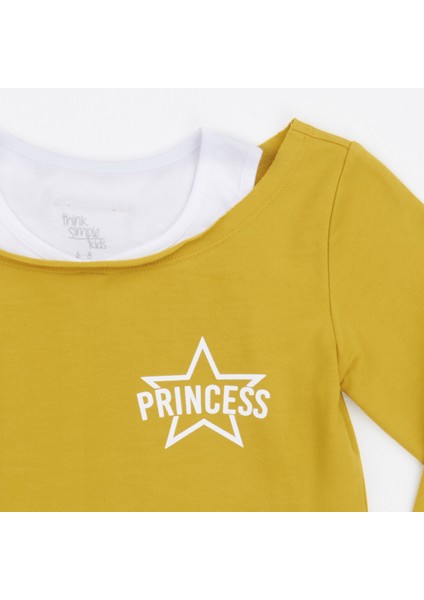 Organik Kız Çocuk Crop Atletli Sweat-Shirt - Hardal modelleri