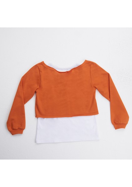 Organik Kız Çocuk Crop Atletli Sweat-Shirt - Turuncu fiyatları